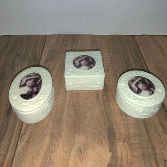 Pretty As A Picture Trinket Box Kim Anderson Set Of 3 Vintage Enesco 1999 - Picture 1 of 7